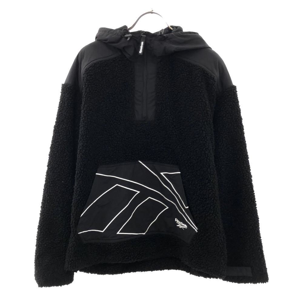 Reebok CLASSIC リーボッククラシック ロゴ刺繍 ハーフジップ ボアジャケット S ブラック 裏メッシュ 切替 フリース