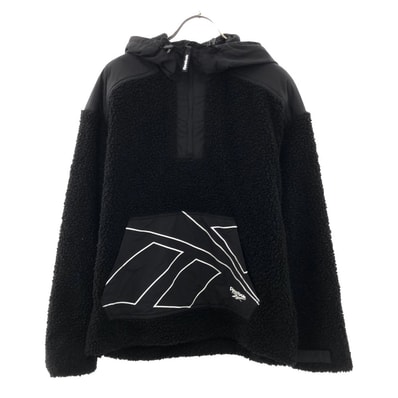 Reebok CLASSIC リーボッククラシック ロゴ刺繍 ハーフジップ ボアジャケット S ブラック 裏メッシュ 切替 フリース