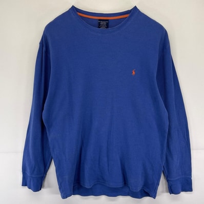 古着 ポロ・ラルフローレン POLO RALPH LAUREN 長袖Tシャツ サーマル ワンポイントロゴ刺繍 クルーネック 2XL ブルー系 メンズ