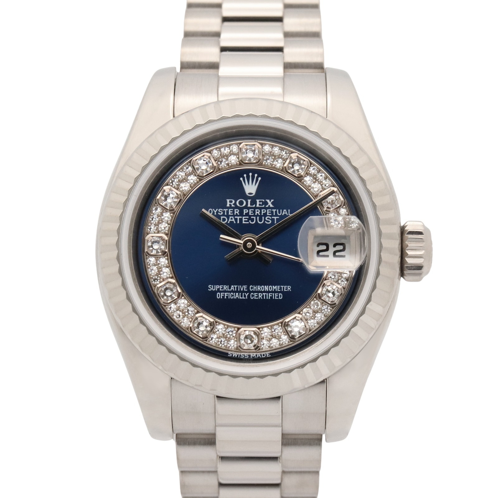ロレックス ROLEX デイトジャスト K番 腕時計 時計 K18WG(ホワイトゴールド) ダイヤモンド レディース ブルー系 ミリヤードダイヤ 179179 【中古】