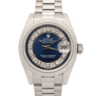 ロレックス ROLEX デイトジャスト K番 腕時計 時計 K18WG(ホワイトゴールド) ダイヤモンド レディース ブルー系 ミリヤードダイヤ 179179 【中古】