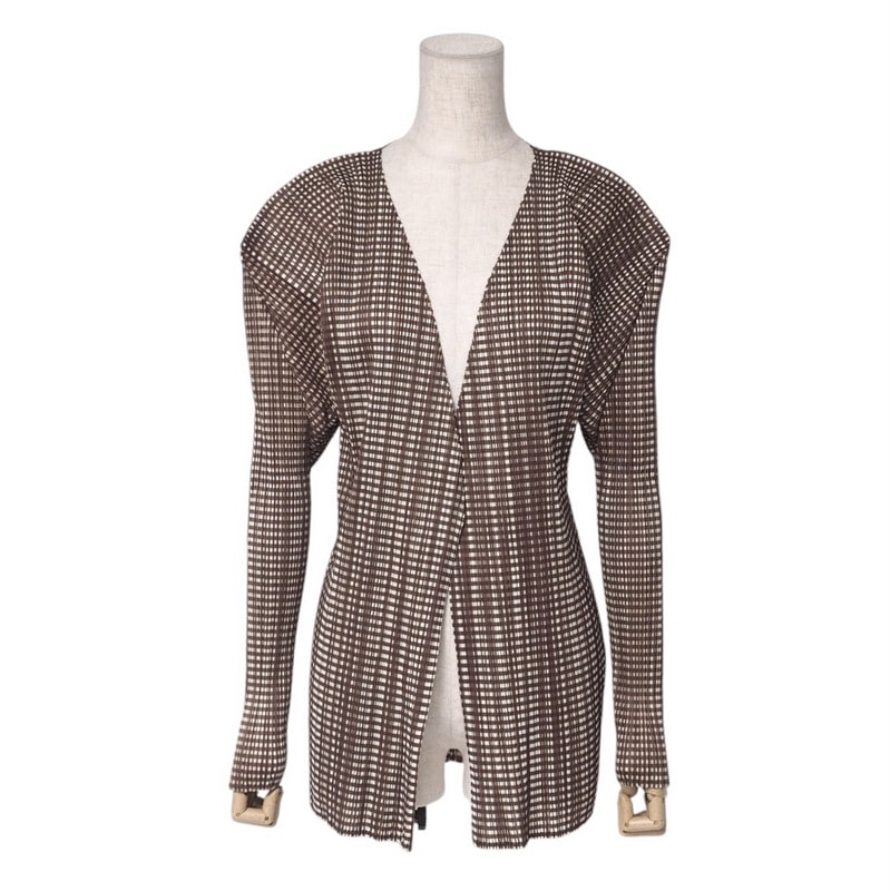 PLEATS PLEASE ISSEY MIYAKE プリーツプリーズ イッセイミヤケ ヴィンテージ カーディガン サイズ3 ギンガムチェック ジャケット ボタンレス ブランド古着【中古】20241218/RA2210