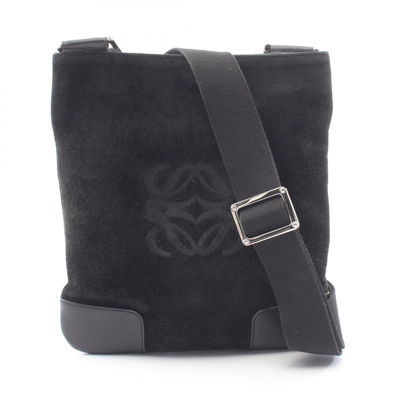ロエベ LOEWE アナグラム ショルダーバッグ バッグ スウェード レザー レディース ブラック系 【中古】