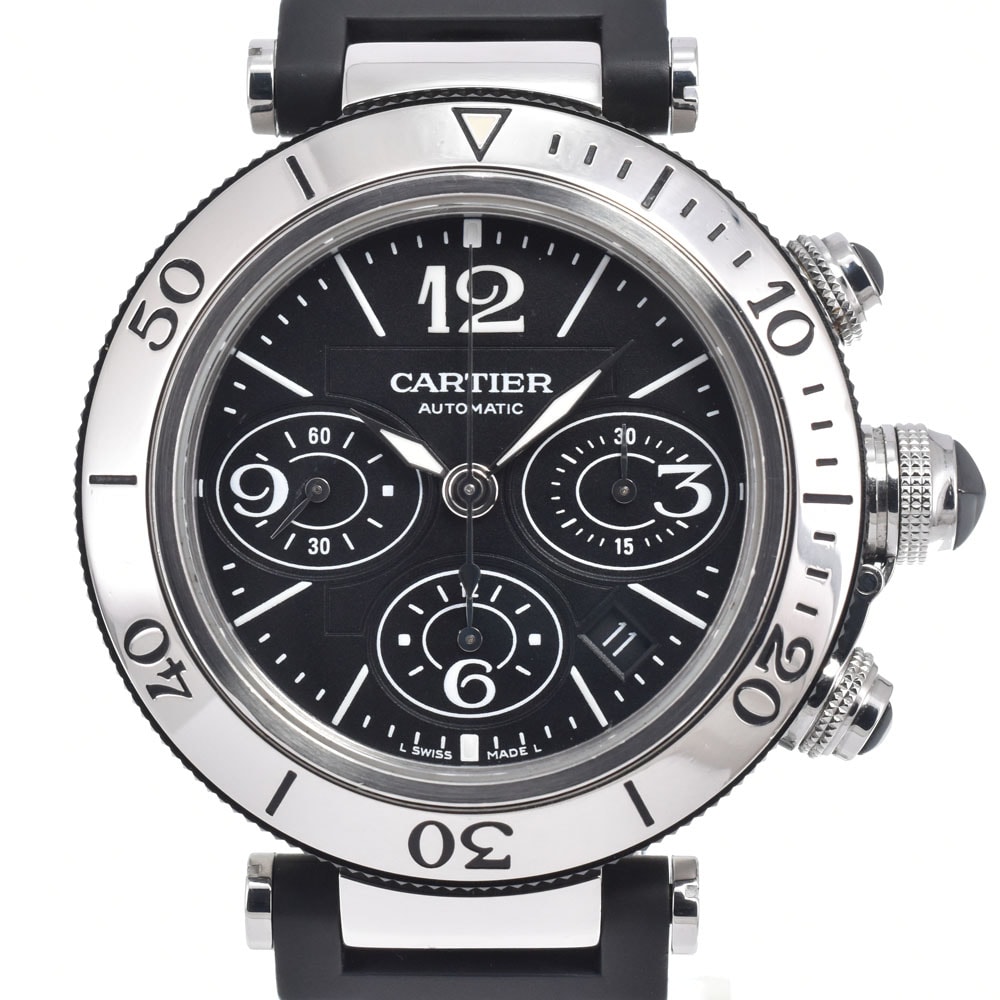 カルティエ CARTIER W31088U2 パシャ シータイマー ブラック 自動巻き メンズ 良品 箱付き 腕時計 L#150904