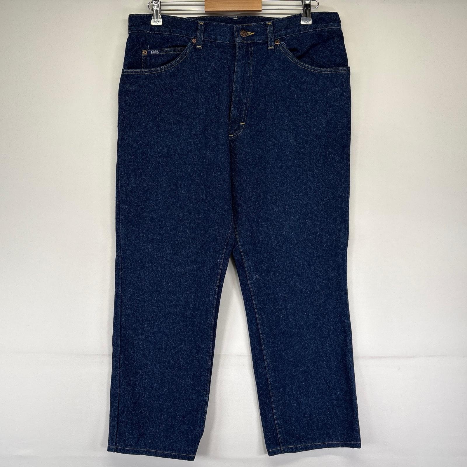 古着 リー Lee デニム パンツ ストレート ジーパン レザーパッチ 大きいサイズ w36 L30  ブルー系 メンズ