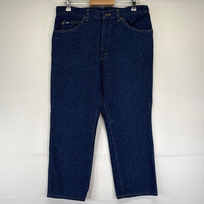 古着 リー Lee デニム パンツ ストレート ジーパン レザーパッチ 大きいサイズ w36 L30 ブルー系 メンズ