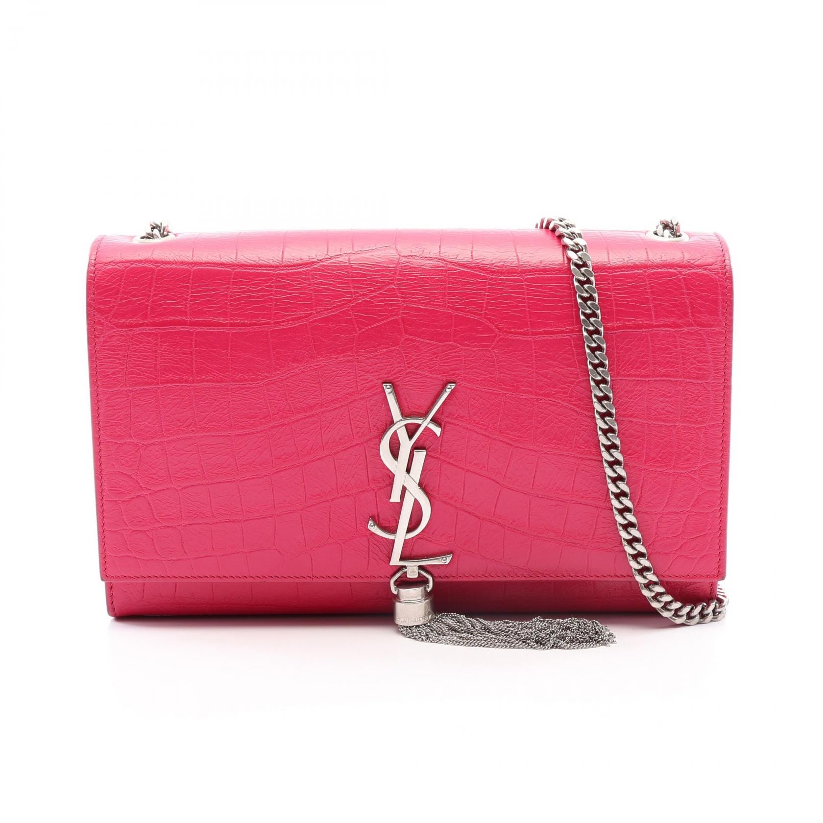 サンローランパリ SAINT LAURENT PARIS ケイト モノグラム クロコ型押し ショルダーバッグ バッグ レザー レディース ピンク系 354119 【中古】