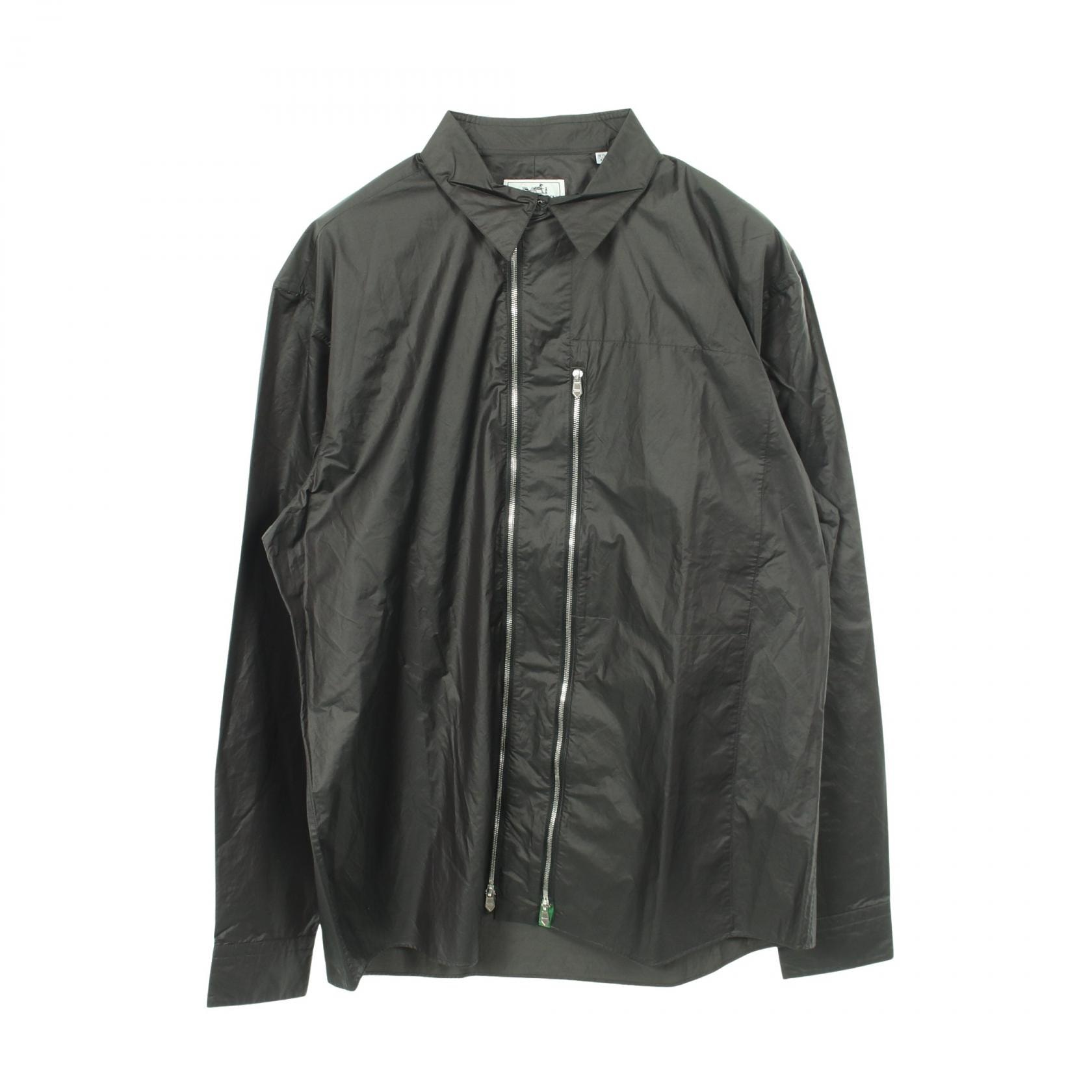 エルメス HERMES セリエボタン ジップアップ シャツ 衣料品 アウター ナイロン コットン レディース グリーン系 【中古】