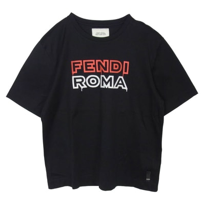 FENDI フェンディ MARC JACOBS マークジェイコブス FY0936 ANG6 x MARC JACOBS マークジェイコブス ROMA ローマ エンブロイダリー クルーネック 半袖 Tシャツ ブラック系 XL【中古】