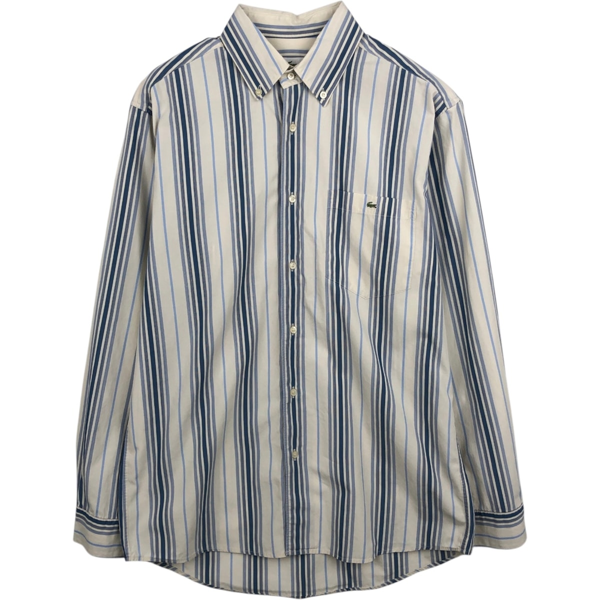 古着 ラコステ LACOSTE マルチストライプ 長袖 ボタンダウンストライプシャツ メンズM相当/eaa478135