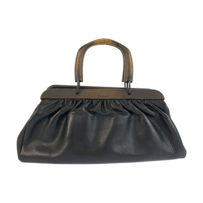 美品 GUCCI グッチ ウッドハンドル ブラック 黒 レザー ウッド/ ハンドバッグ 600652 【中古】