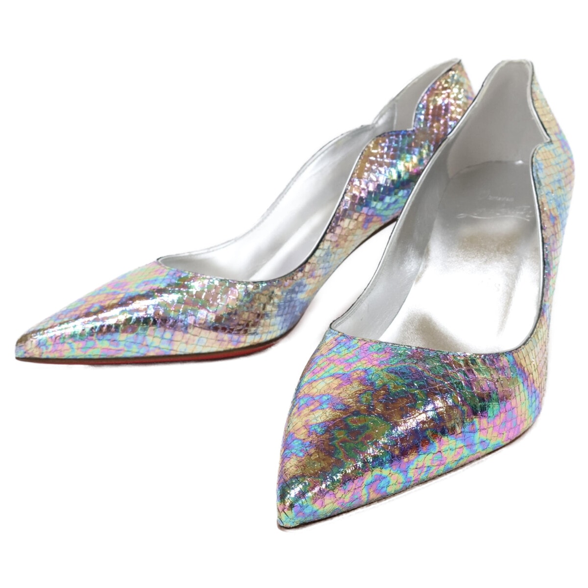 クリスチャンルブタン 【美品】ホットチック メタリック ポインテッドトゥ パンプス 37