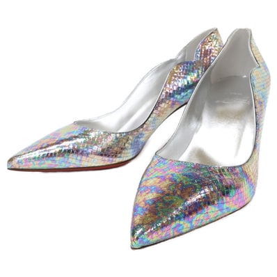 クリスチャンルブタン 【美品】ホットチック メタリック ポインテッドトゥ パンプス 37