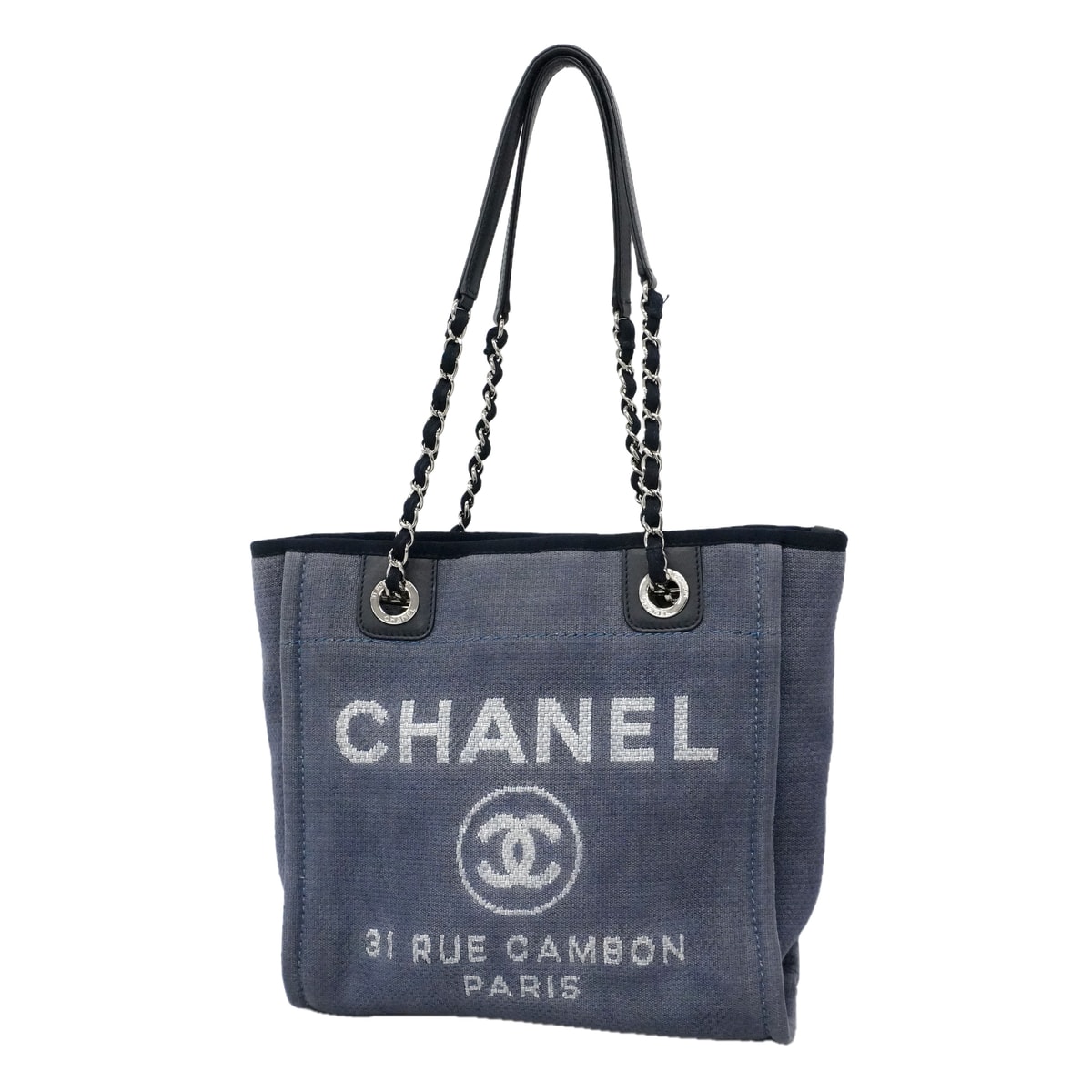 【6ib1251】シャネル チェーントート ドーヴィル キャンバス ネイビー シルバー金具【中古】レディース