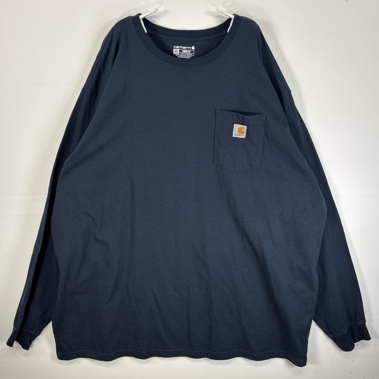 古着 カーハート Carhartt 長袖Tシャツ ワンポイント ロゴ 大きいサイズ 肉厚 胸ポケ 3XL TALL  ネイビー 無地 メンズ