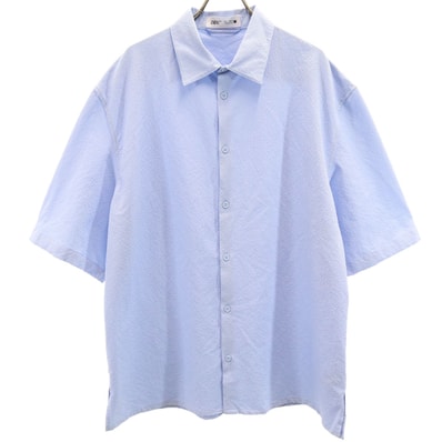 ZARA ザラ 半袖 シャツ L ブルー系 リップル生地