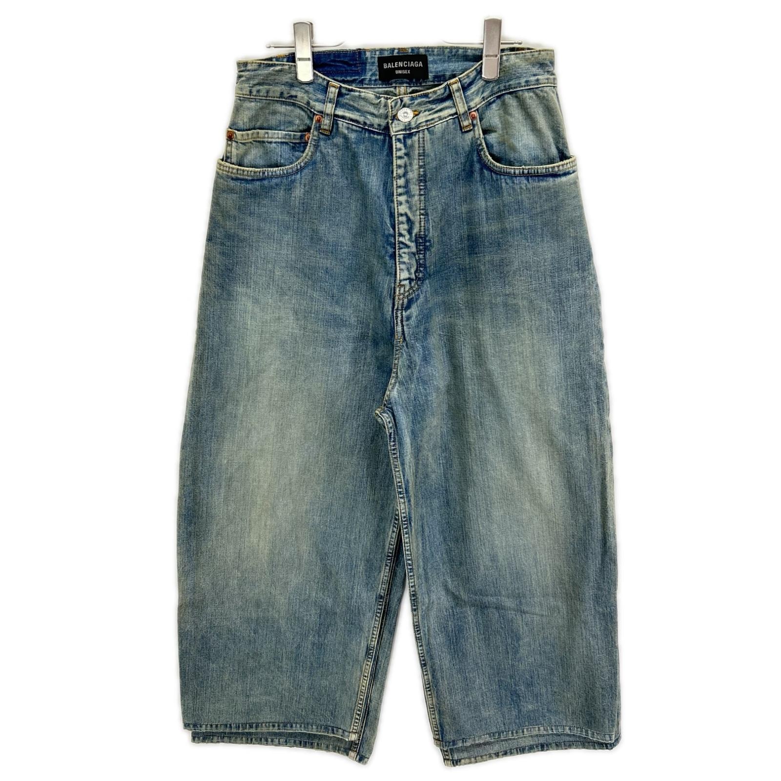 バレンシアガ 23年 767979 ユニセックス ダブルフロント ワイドレッグ デニムパンツ XS