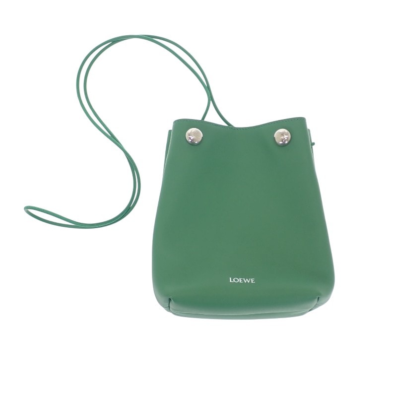 ロエベ LOEWE ペブルポーチ CANBSPPX01 ショルダーバッグ カーフ グリーン シルバー金具 レディース【中古】【Aランク】