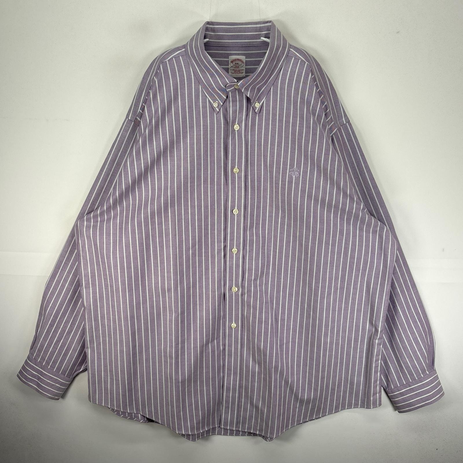 古着 ブルックスブラザーズ Brooks Brothers 長袖シャツ ボタンダウン ワンポイント 2XL  パープル系 ストライプ メンズ