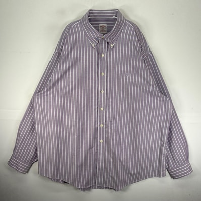 古着 ブルックスブラザーズ Brooks Brothers 長袖シャツ ボタンダウン ワンポイント 2XL パープル系 ストライプ メンズ