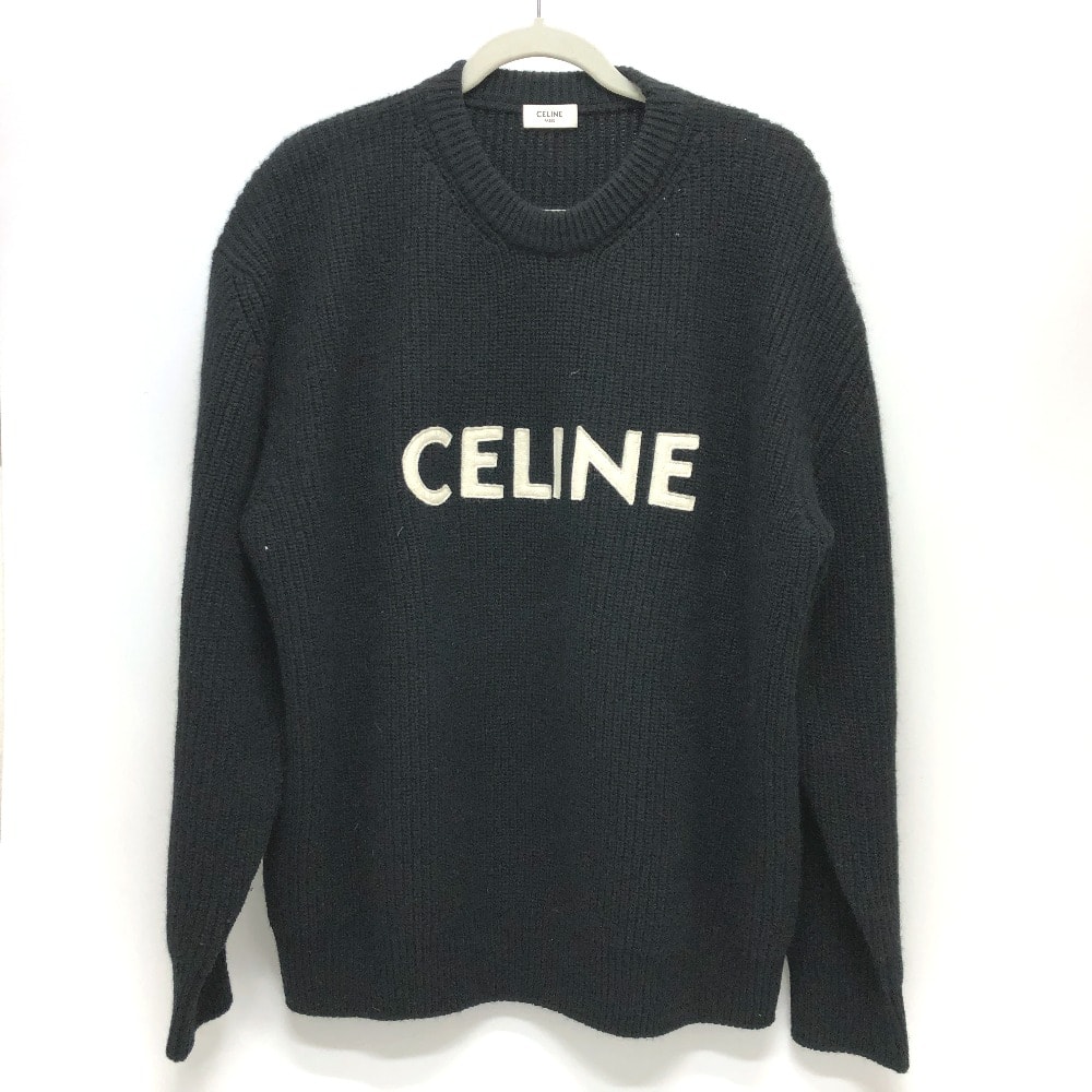 セリーヌ CELINE エディ期 2A19R205O ロゴ アパレル 長袖 トップス バイカラー セーター ニット ウール ブラック