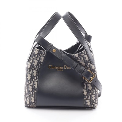 ディオール Dior Signature バケットバッグ スモール オブリーク ジャカード ハンドバッグ バッグ キャンバス レザー レディース ネイビー系 / ベージュ系 / ブラック系 M2840UTZQM928 【中古】