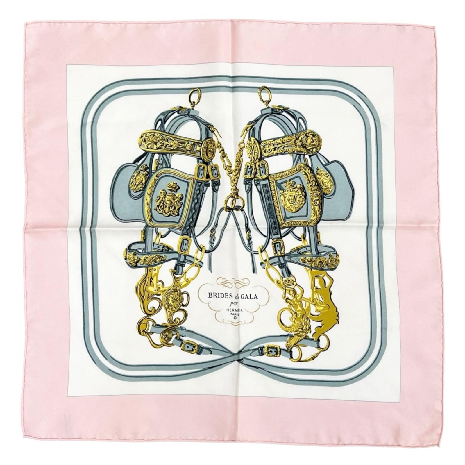 HERMES エルメス プチカレ スカーフ シルク ピンク レディース BRIDES de GALA(ブリッド・ドゥ・ガラ/式典用馬勒)【中古】