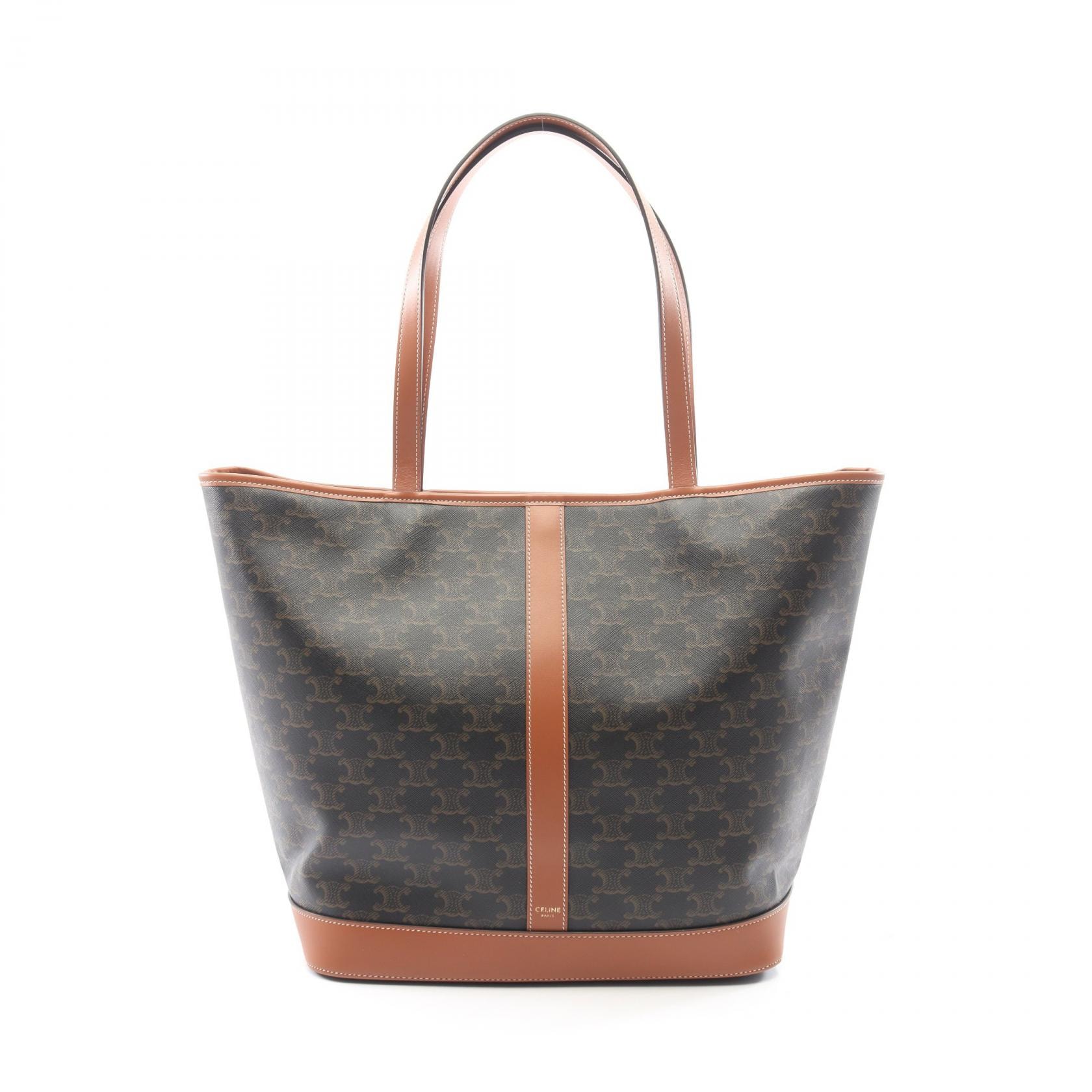 セリーヌ CELINE ミディアム カバ トリオンフ トートバッグ バッグ PVCコーティングキャンバス レザー レディース ブラック系 / ブラウン系 【中古】