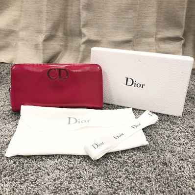 Dior Patent Leather Round Fastener Wallet "Red"