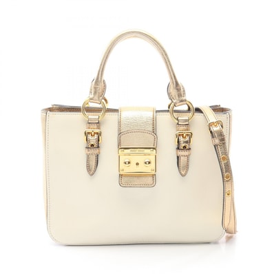 ミュウ ミュウ Miu Miu MADRAS マドラス 2WAY ハンドバッグ バッグ レザー レディース ホワイト系 / ゴールド系 【中古】
