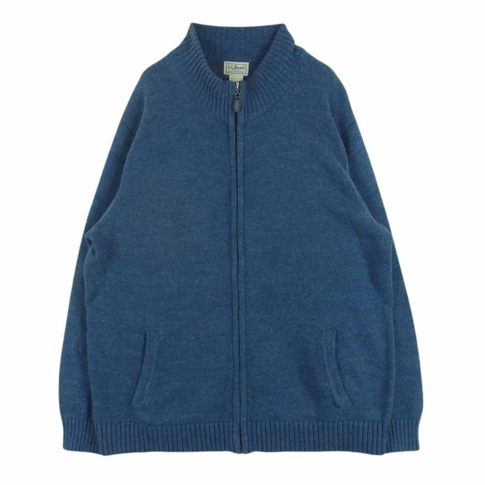 L.L.Bean エルエルビーン カーディガン コットン ニット フルジップ カーディガン 中国製 ブルー系 XL【中古】