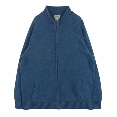 L.L.Bean エルエルビーン カーディガン コットン ニット フルジップ カーディガン 中国製 ブルー系 XL【中古】