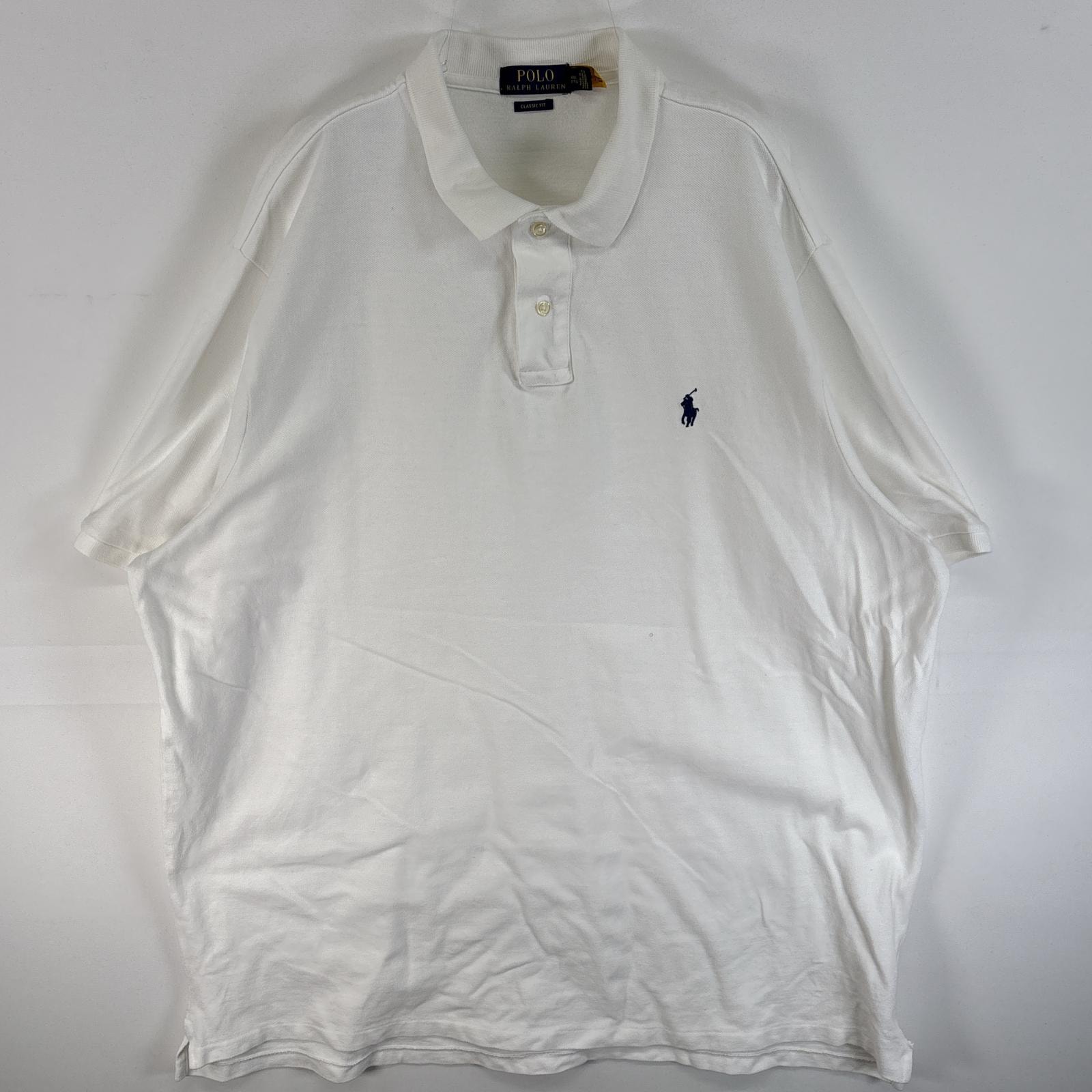 古着 ポロ・ラルフローレン POLO RALPH LAUREN 鹿の子 半袖 ポロシャツ ワンポイント ロゴ 刺繍 大きいサイズ 2ボタン 14041  ホワイト 無地 メンズ
