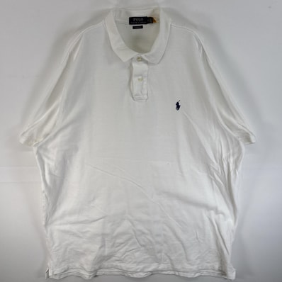 古着 ポロ・ラルフローレン POLO RALPH LAUREN 鹿の子 半袖 ポロシャツ ワンポイント ロゴ 刺繍 大きいサイズ 2ボタン 14041 ホワイト 無地 メンズ