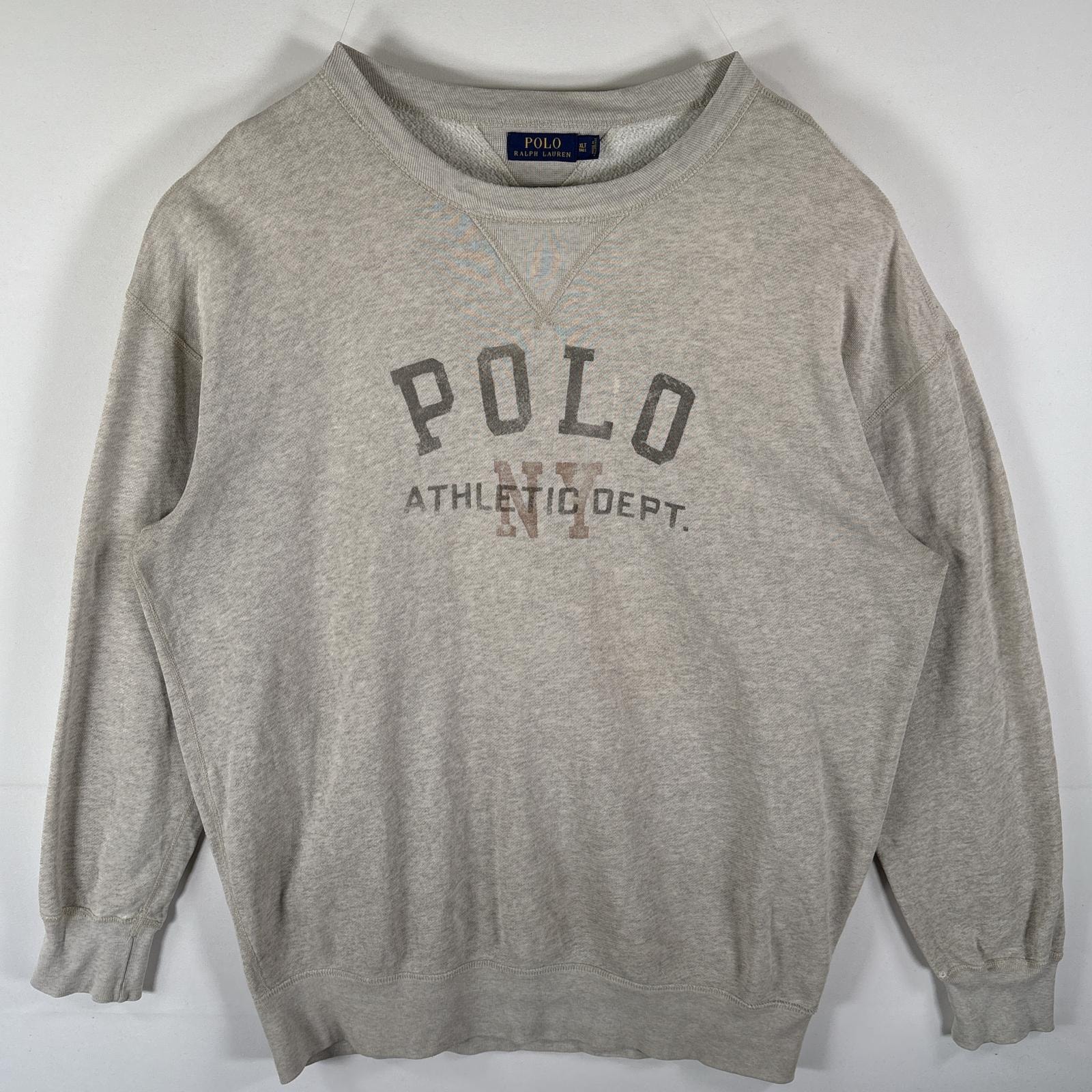 古着 ポロ・ラルフローレン POLO RALPH LAUREN スウェット トレーナー 前Vガゼット 後V ロゴプリント ステンシル XLT  グレー系 メンズ