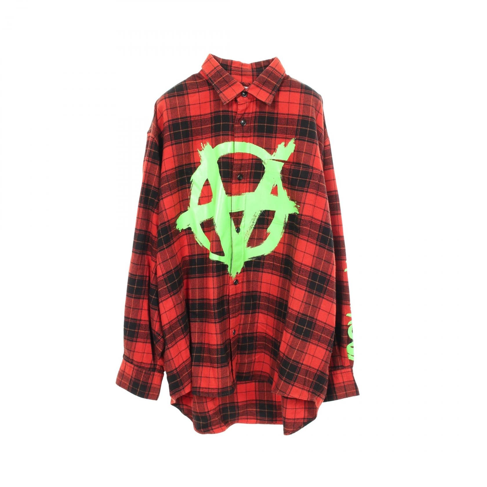 ヴェトモン VETEMENTS アナーキープリント チェック フランネル 衣料品 トップス コットン メンズ レッド系 / ブラック系 UE52SH800R 【中古】