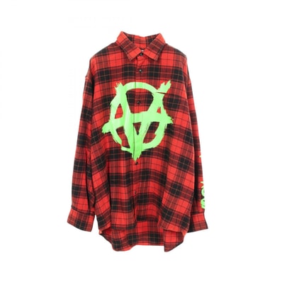 ヴェトモン VETEMENTS アナーキープリント チェック フランネル 衣料品 トップス コットン メンズ レッド系 / ブラック系 UE52SH800R 【中古】