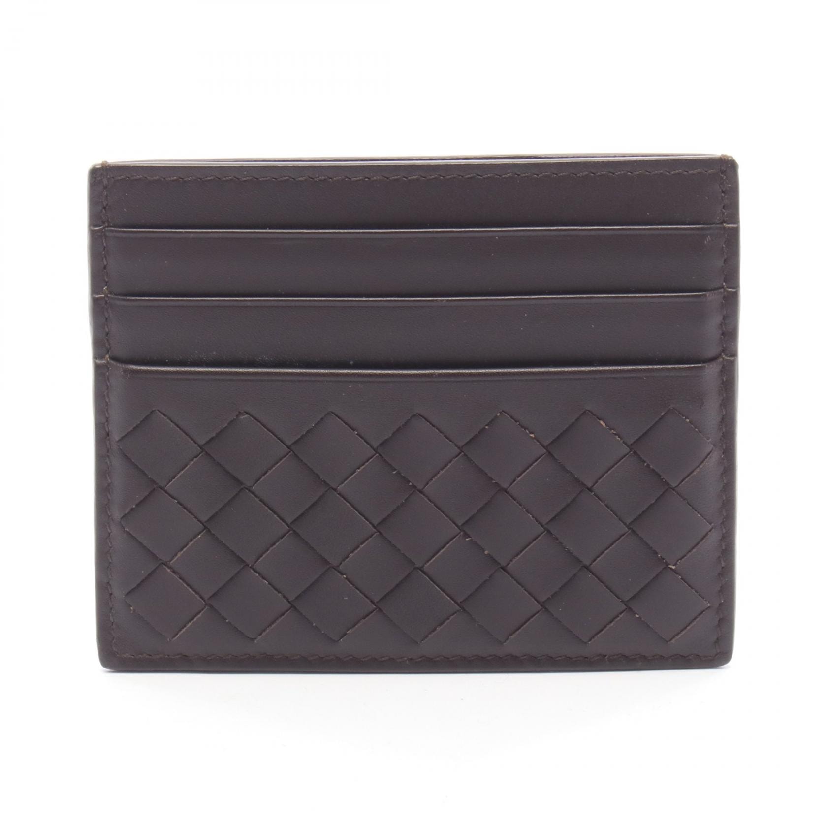 ボッテガヴェネタ BOTTEGA VENETA イントレチャート カードケース アクセサリー レザー メンズ ブラウン系 【中古】
