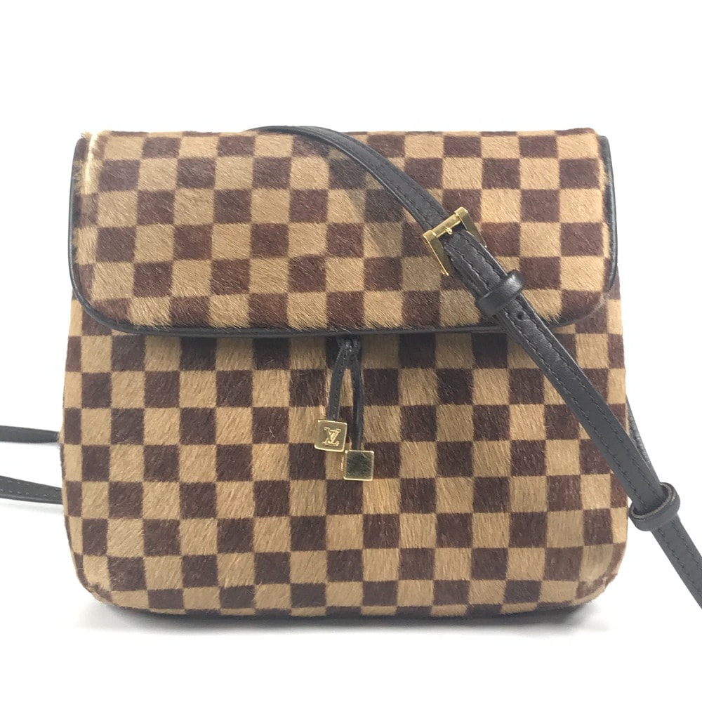 ルイヴィトン LOUIS VUITTON ガゼル M92130 ダミエソバージュ カバン 斜め掛け ポシェット フラップ ショルダーバッグ ハラコ/レザー エベヌ ブラウン