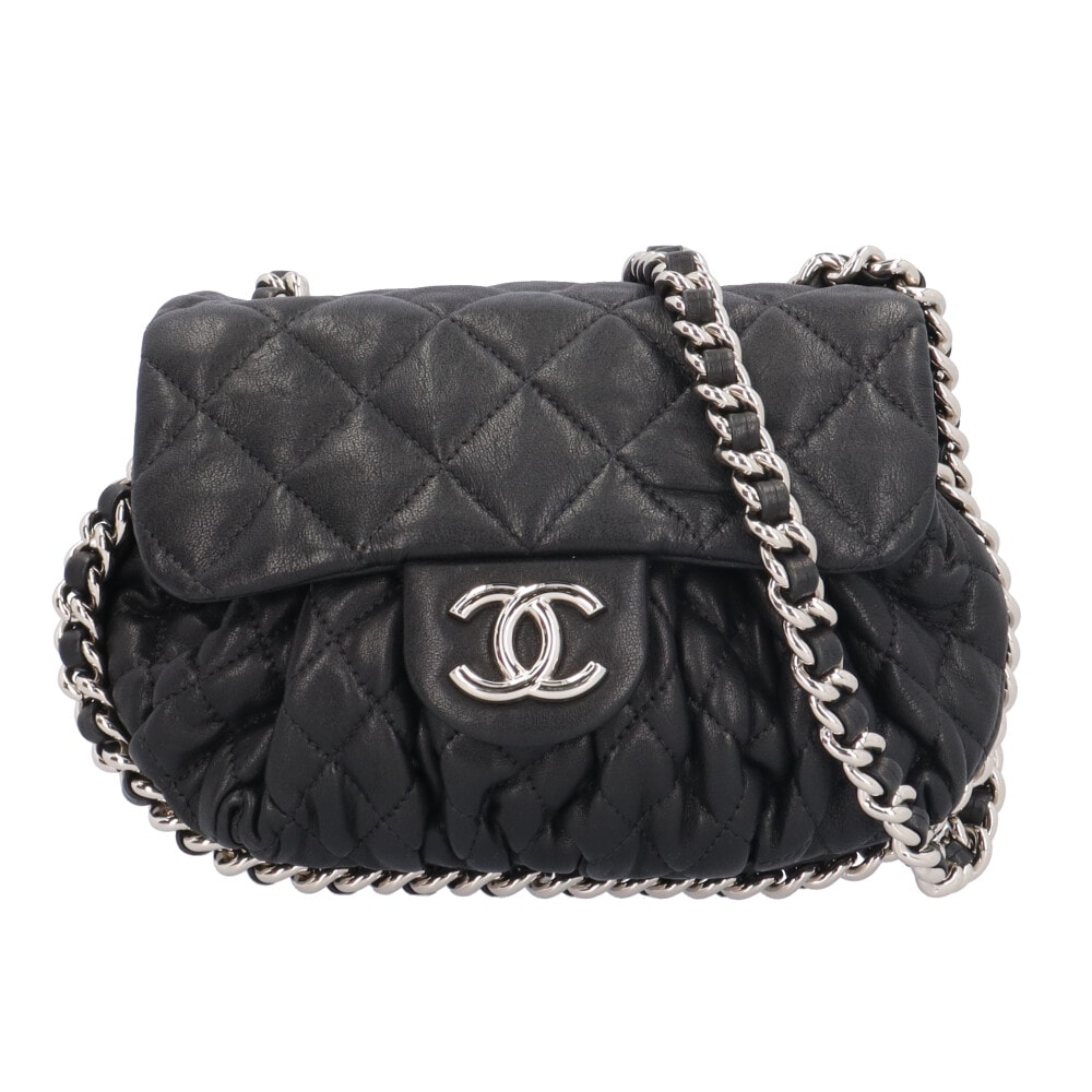 シャネル チェーンアラウンドミニ マトラッセ ショルダーバッグ レザー ブラック レディース CHANEL 中古