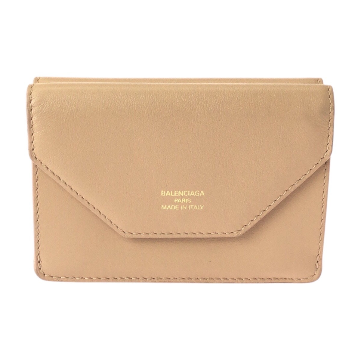 美品 BALENCIAGA バレンシアガ ベージュ ゴールド金具 レザー 折り財布 コンパクトウォレット 600488 【中古】