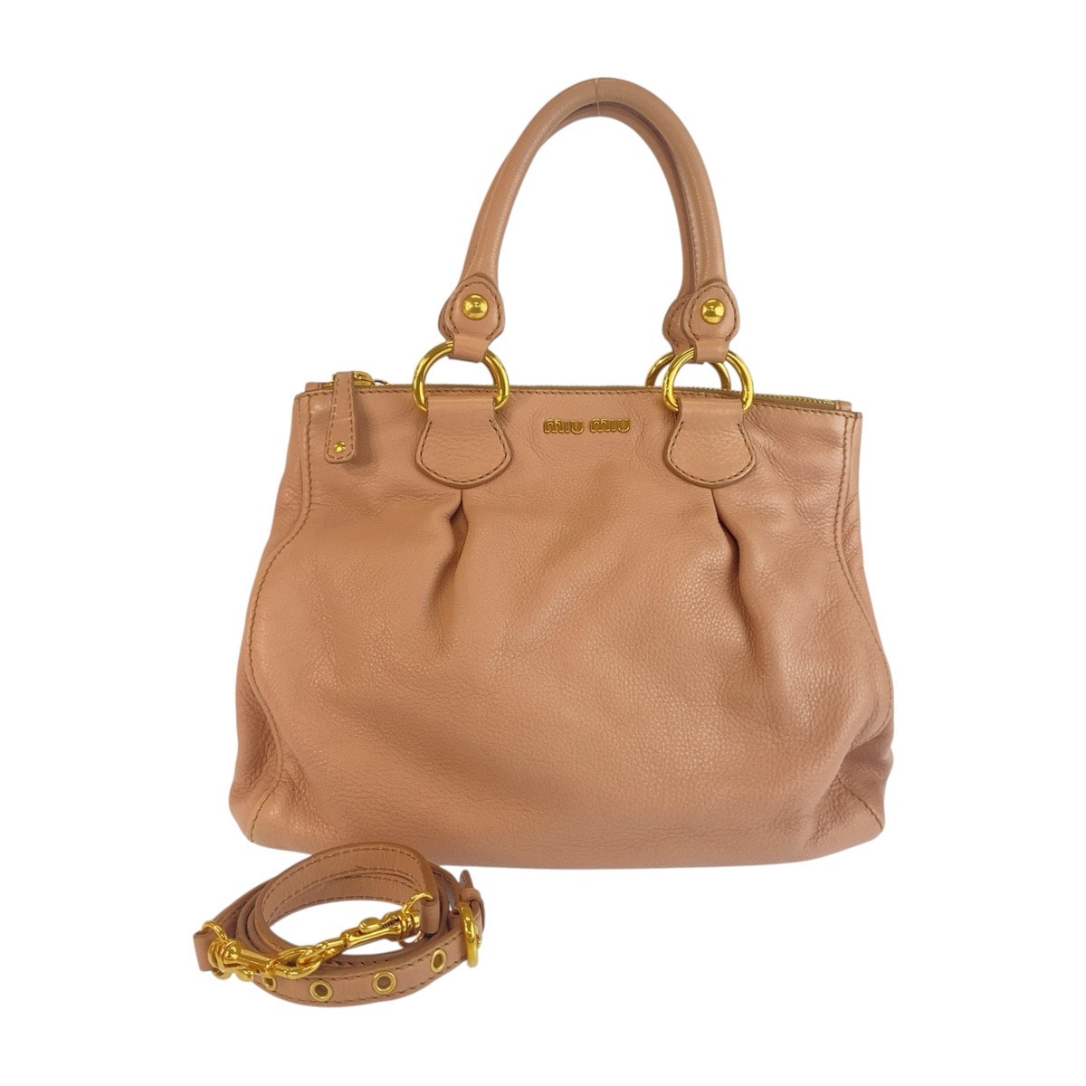 美品 MIUMIU ミュウミュウ ピンク ベージュ ゴールド金具 レザー ハンドバッグ ショルダーバッグ 2WAY 602999 【中古】