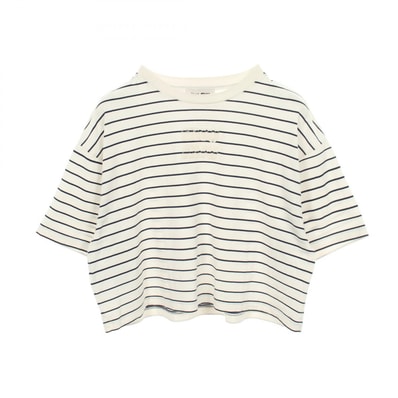 ミュウ ミュウ Miu Miu ロゴ ボーダー クロップド 半袖Tシャツ 衣料品 トップス コットン レディース ホワイト系 / ネイビー系 【中古】
