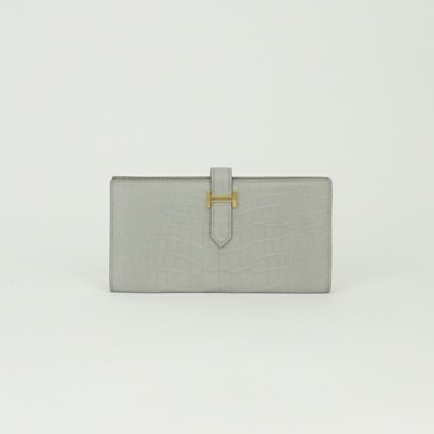 エルメス HERMES ベアンスフレ ベアン スフレ 財布 長財布 ロングウォレット アリゲーター クロコダイル パールグレー Pearl Gray グレー Gray 灰色 ゴールド金具 エキゾチック