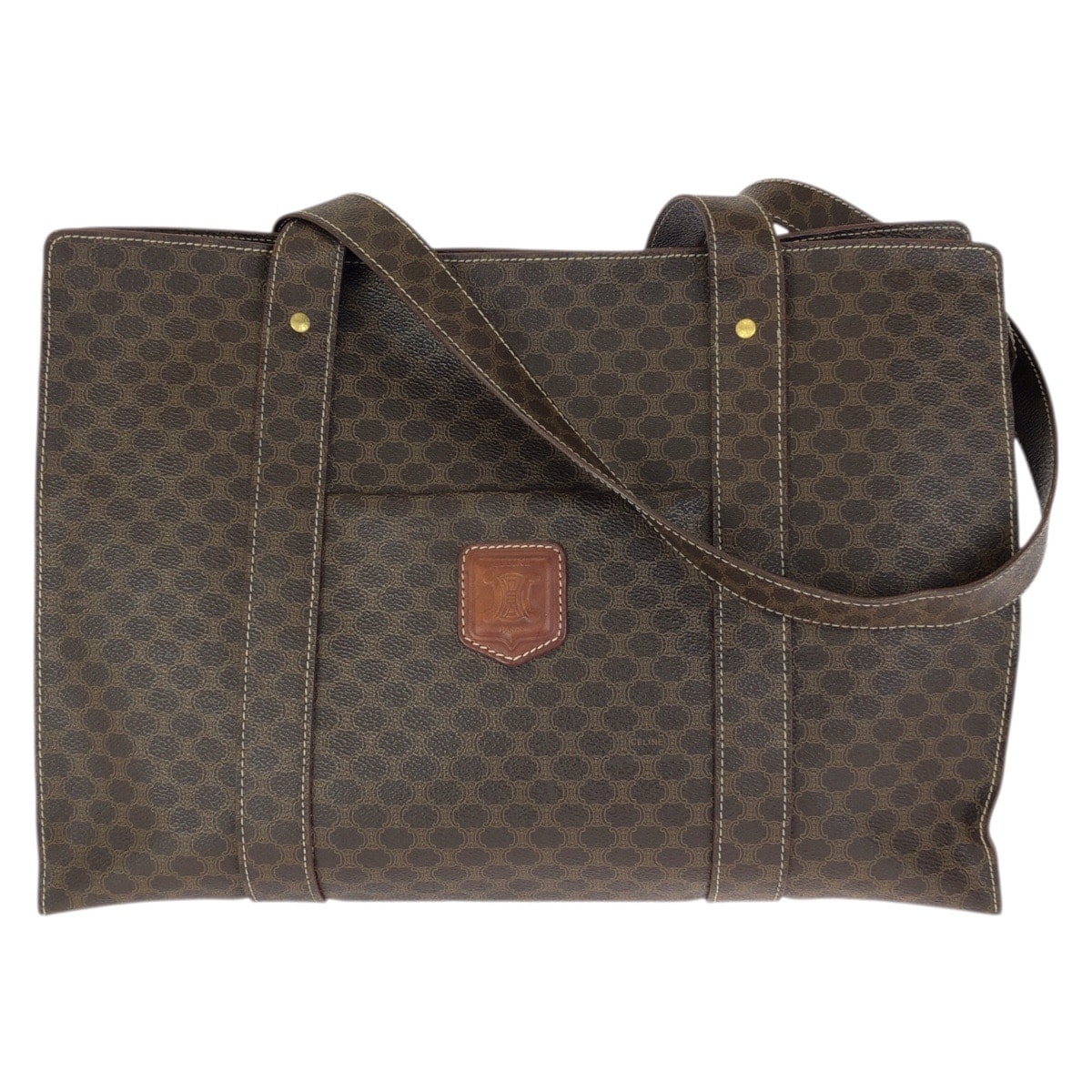 美品 CELINE セリーヌ マカダム ダークブラウン ゴールド金具 PVC トートバッグ ショルダーバッグ 601743 【中古】