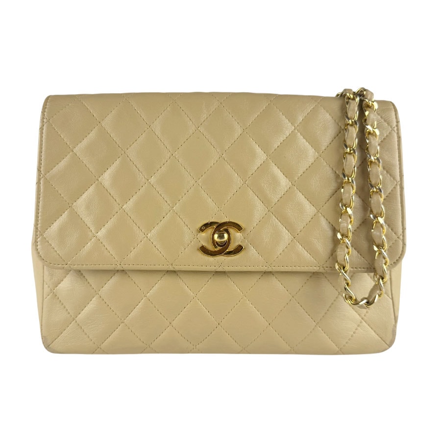シャネル CHANEL ショルダーバッグ ラムスキン ベージュ ゴールド レディース【中古】 z9582