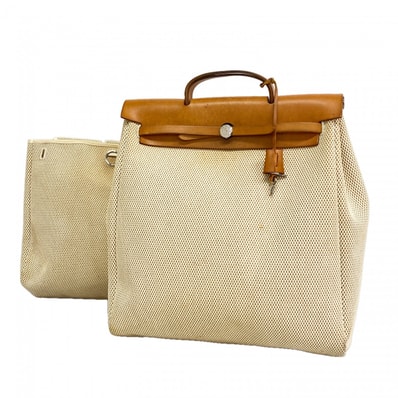 【6fd6132】エルメス ハンドバッグ エールバッグMM トワルGM ナチュラル シルバー金具 □G刻印【中古】メンズ レディース ユニセックス