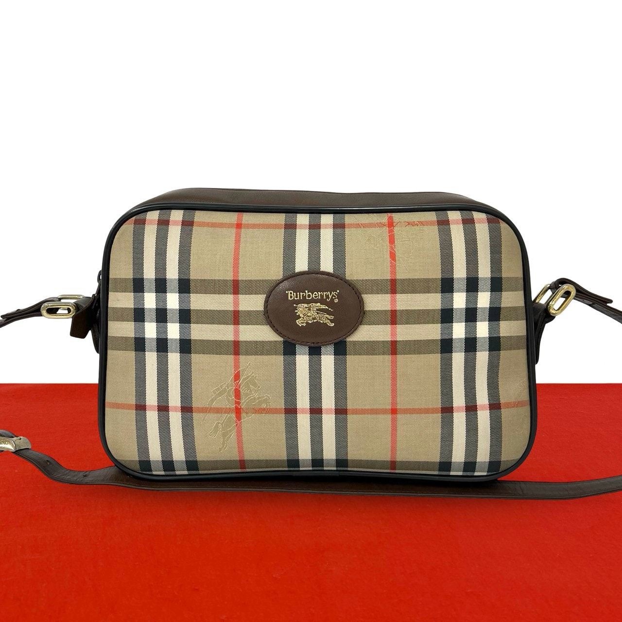 BURBERRY バーバリー ノバチェック 柄 キャンバス レザー ショルダーバッグ ベージュ
358-9