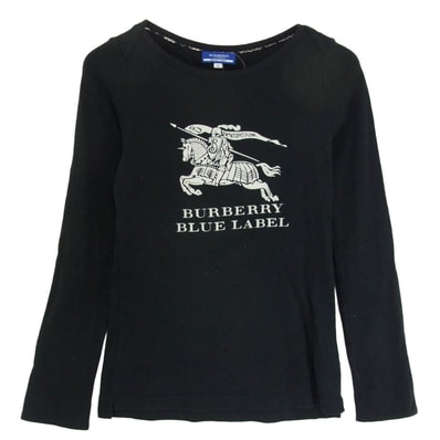 BURBERRY BLUE LABEL バーバリーブルーレーベル カットソー E1P34-531-09 フロントロゴ 長袖カットソー ブラック系 38【中古】