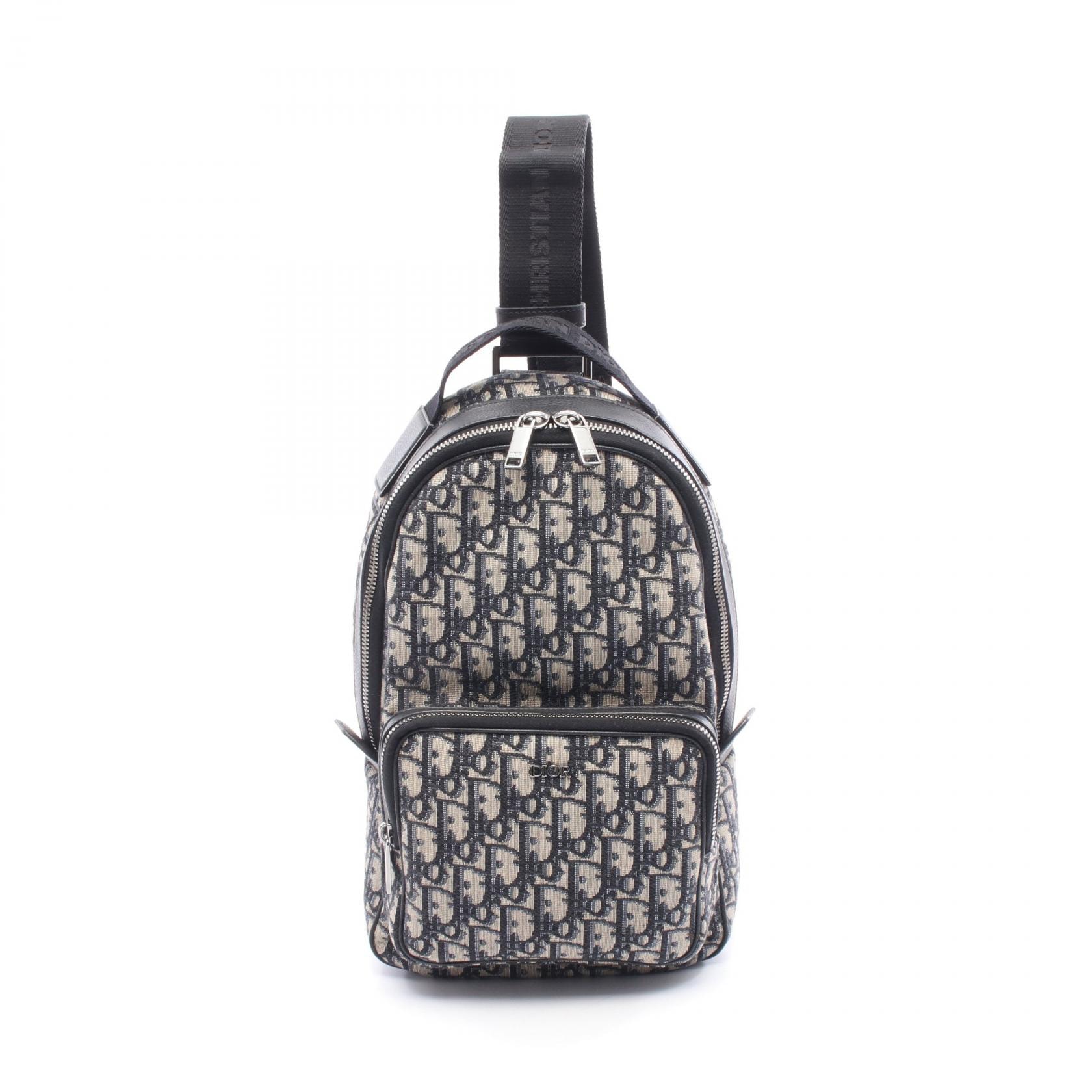 ディオール Dior ライダー ミニ スリングバッグ オブリーク ウエストバッグ ボディバッグ バッグ キャンバス レザー メンズ ネイビー系 / ベージュ系 【中古】